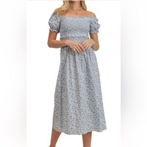 Lush Floral Print Smocked Midi Dress